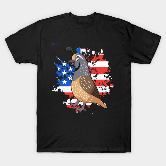 Quail American Flag Quail America T-Shirt by Lakeside Quail